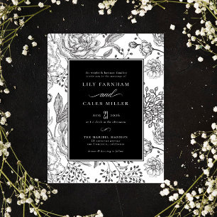 Floral Black Elegant Wedding Einladung
