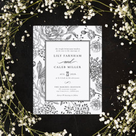 Floral Black Elegant Wedding Einladung