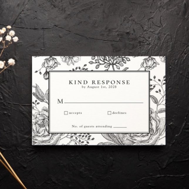 Floral Black Elegant Wedding RSVP Card (Von Creator hochgeladen)