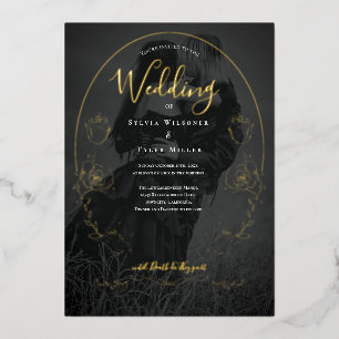 Floral Black Foto Gothic Wedding Folieneinladung