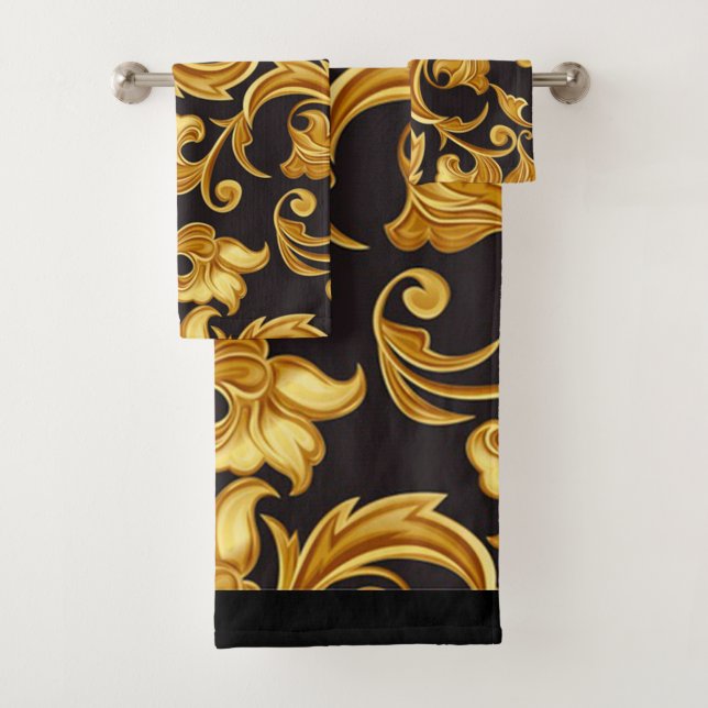 Floral Black Gold Badhandtuch Set (Insitu)