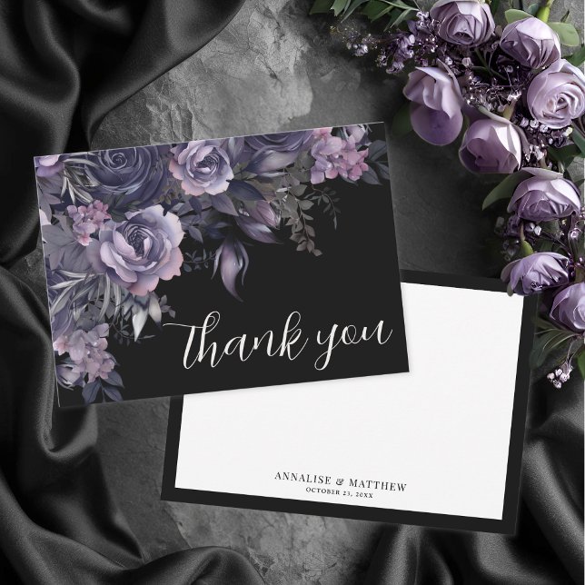 Floral Black Gothic Wedding Dankeskarte (Floral Black Gothic Wedding Thank You Card)