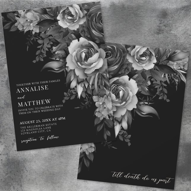 Floral Black Gothic Wedding Einladung (Floral Black Gothic Wedding Invitation)