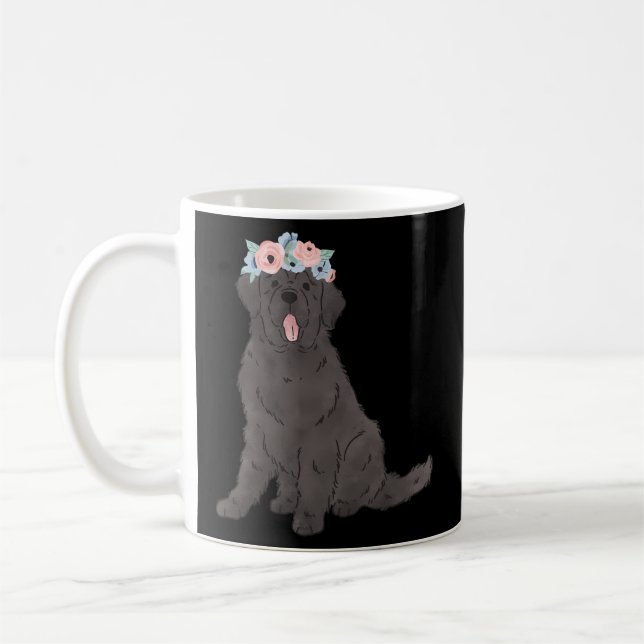 Floral Black Newfundland Dog Mama Kaffeetasse (Links)