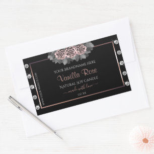 Floral Black Product Labels Rose Gold Frame Juwele Rechteckiger Aufkleber
