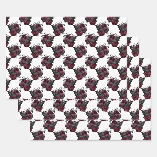 Floral Black Raven auf Weiß Geschenkpapier Set (Set)