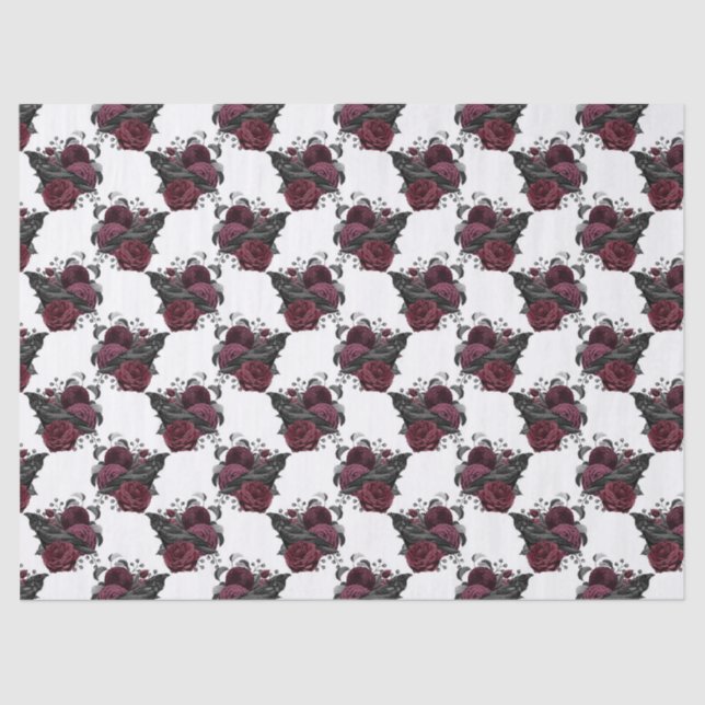 Floral Black Raven on White Decoupage Seidenpapier (Vorderseite)