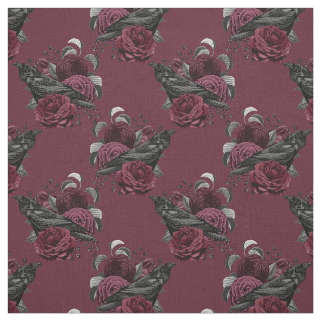 Floral Black Raven on Wine Stoff (Muster)