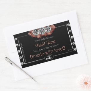 Floral Black Red Silver Product Labels Jewels Logo Rechteckiger Aufkleber