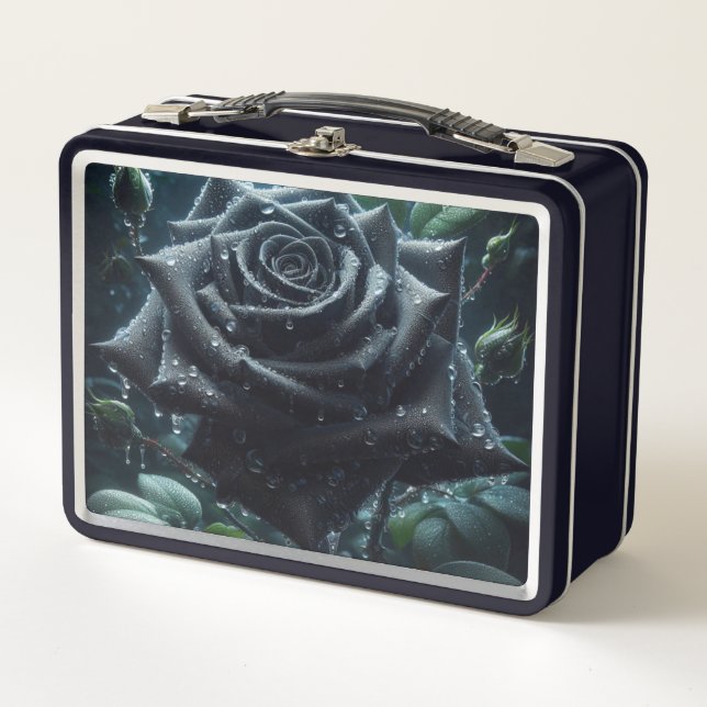 Floral Black Rose Metall Brotdose (Vorderseite)