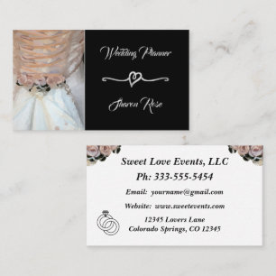 Floral Black Silver Wedding Planner Business Card Visitenkarte