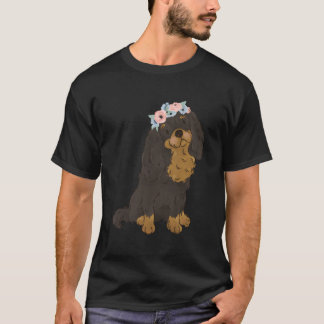 Floral Black und Tan Cavalier King Charles Spaniel T-Shirt