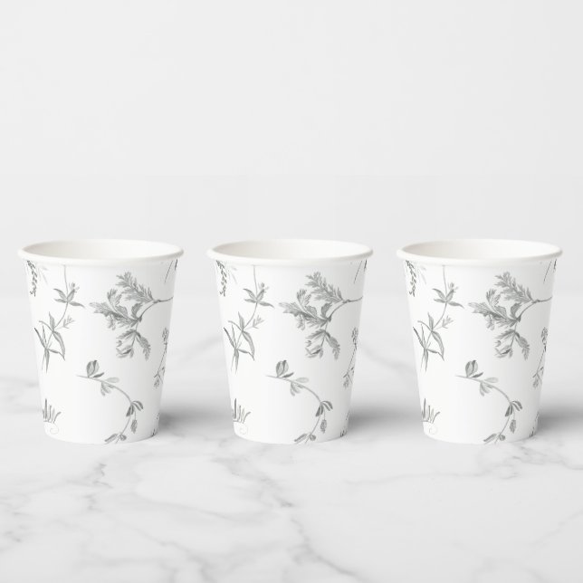 Floral Black & White Botanical Line Art Cup Pappbecher (Multi)