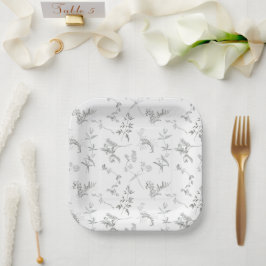 Floral Black & White Botanical Line Art Plate Pappteller