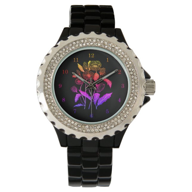 Floral Black Women's Watch Armbanduhr (Vorderseite)