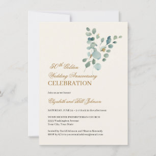 Floral Blätter Gold 50. Hochzeitstag Einladung