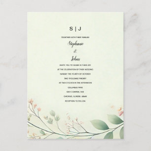 Floral Blätter Monogram Sage Green Beige Hochzeit Postkarte