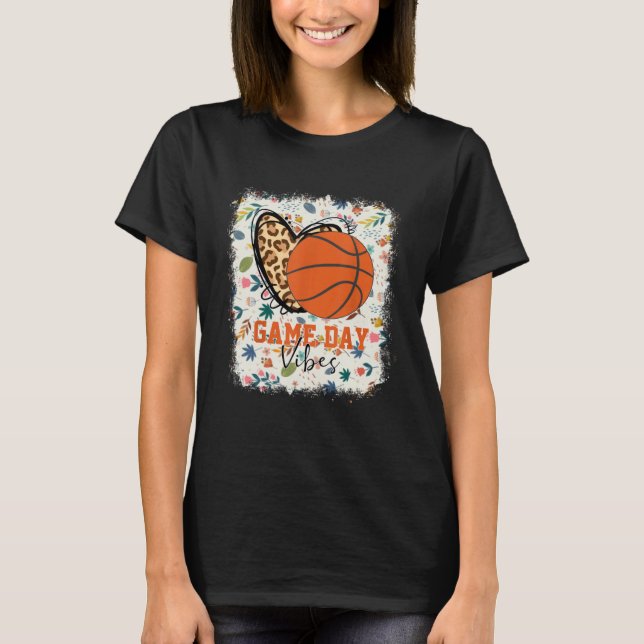 Floral Bleached Basketball Game Day Vibes Basketba T-Shirt (Vorderseite)