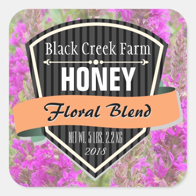 Floral Blend Personalisiert Honey Jar Quadratischer Aufkleber (Vorderseite)