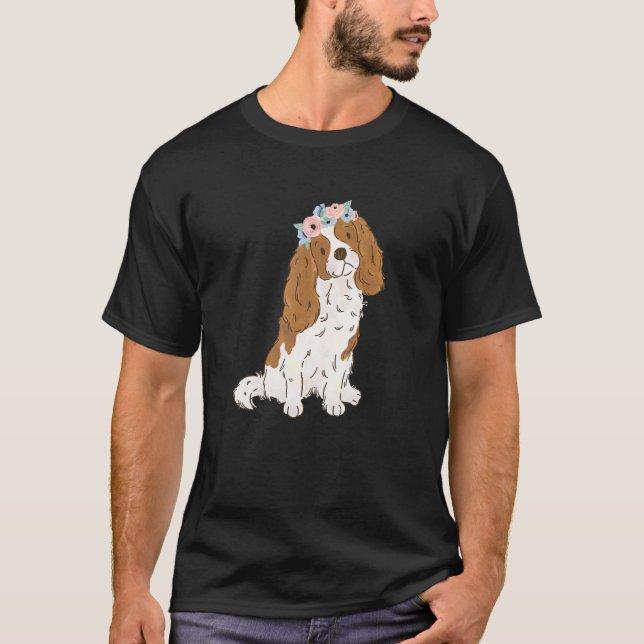 Floral Blenheim Cavalier King Charles Spaniel Cavi T-Shirt (Vorderseite)