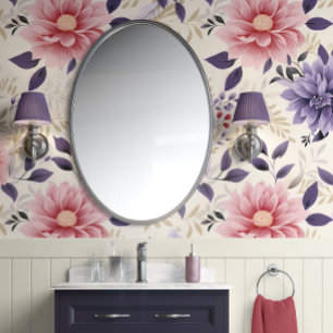 Floral Bliss - Lila, rosa, beige - glänzend Tapete
