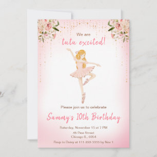 Floral Blonde Hair Ballerina Geburtstag Einladung