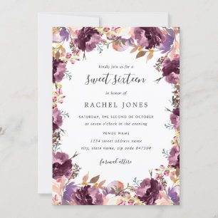 Floral Bloom Lila Sweet 16 Einladung