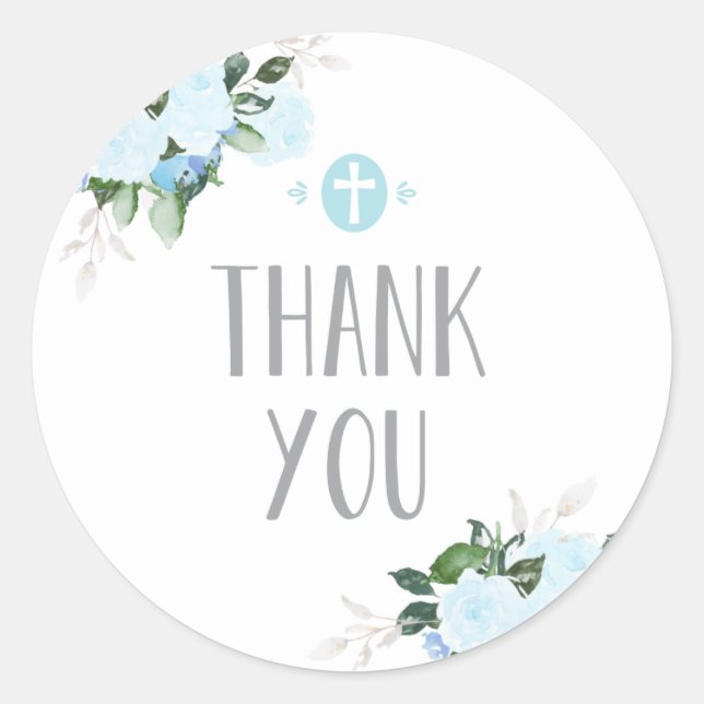 Floral Blooms Blue Religious Danke Sticker (Vorderseite)