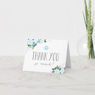 Floral Blooms Blue Religious Thank You Card Dankeskarte