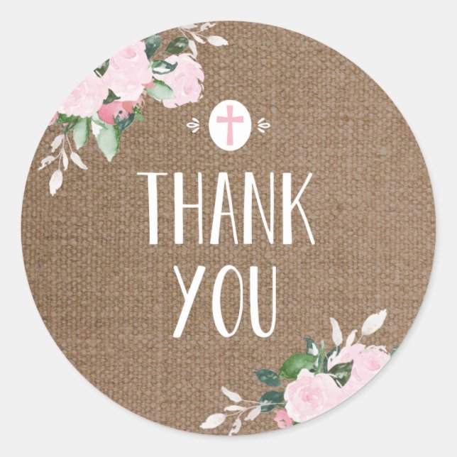 Floral Blooms Religious Danke Sticker Burlap (Vorderseite)