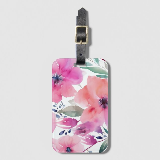 Floral Blossoms | Watercolor Pink Flowers Painted Gepäckanhänger (Vorderseite Vertikal)