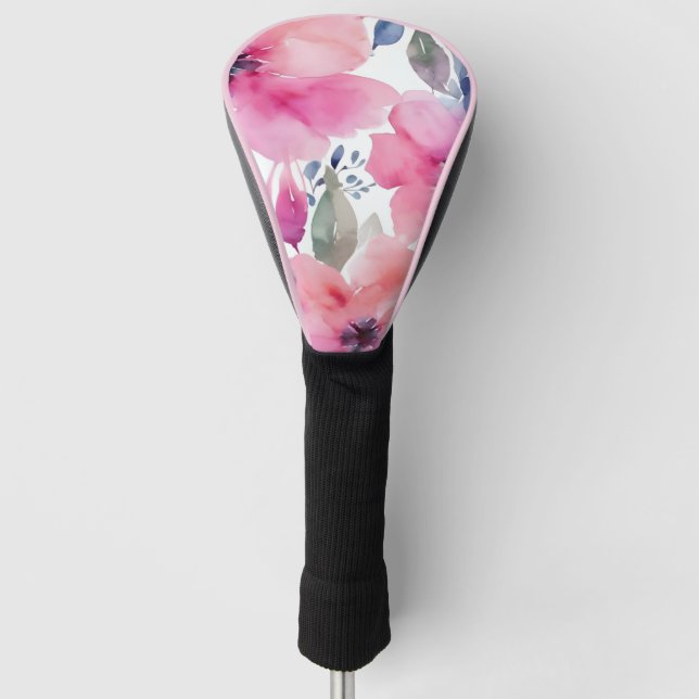 Floral Blossoms | Watercolor Pink Flowers Painted Golf Headcover (Vorderseite)