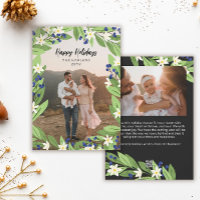 Floral Blue Berries Greenery Frame Happy Holidays