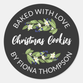 Floral Blue Berry Twigs gebacken mit Liebe Runder Aufkleber