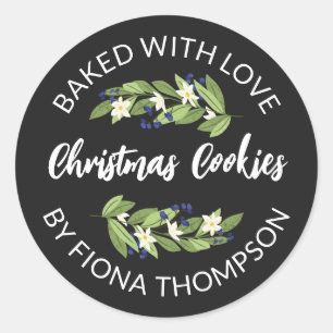 Floral Blue Berry Twigs gebacken mit Liebe Runder Aufkleber