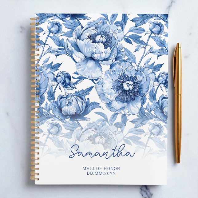 Floral Blue Blume Muster Script-Trauzeugin Planer (Floral Blue Flower Pattern Script Maid of Honor Planner)