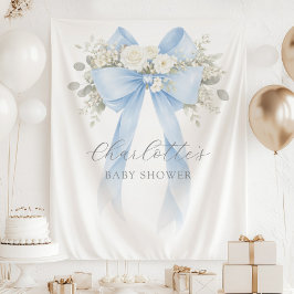 Floral Blue Bow Baby Boy Shower Wandteppich