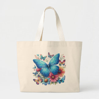 Floral Blue Butterfly Jumbo Stoffbeutel
