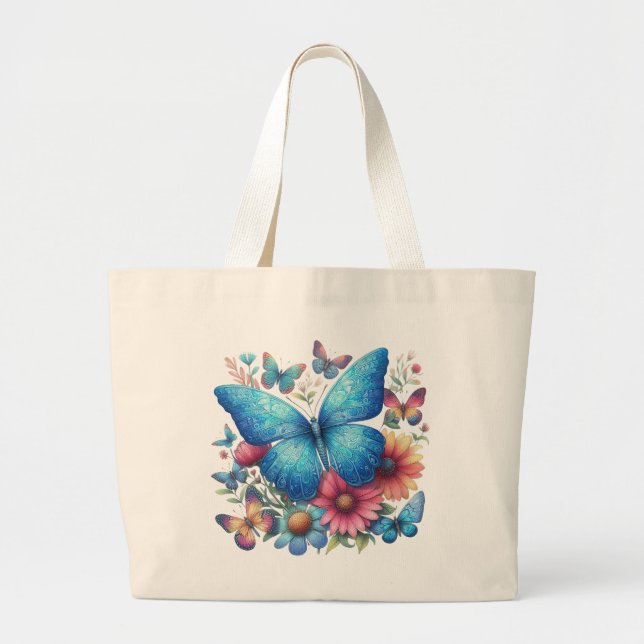 Floral Blue Butterfly Jumbo Stoffbeutel (Vorne)
