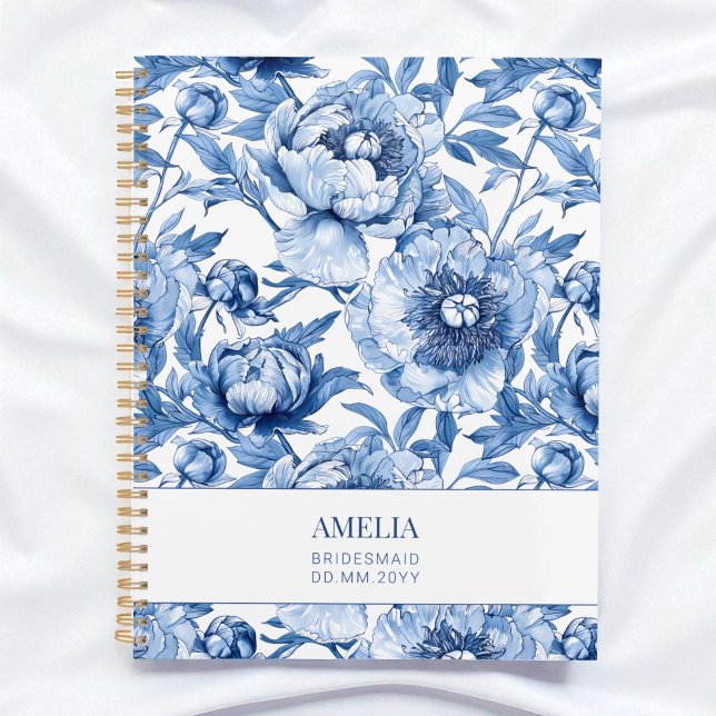 Floral Blue Chinoiserie Blume Custom Bridesmaid Planer (Floral Blue Chinoiserie Flower Custom Bridesmaid Planner)