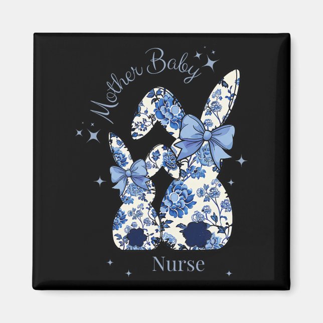 Floral Blue Coquette Bow Bunny Ostermütte von Magnet (Vorne)