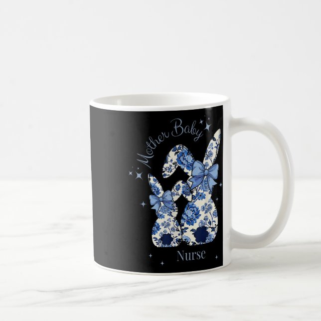Floral Blue Coquette Bow Bunny Ostermütter Baby Kaffeetasse (Rechts)