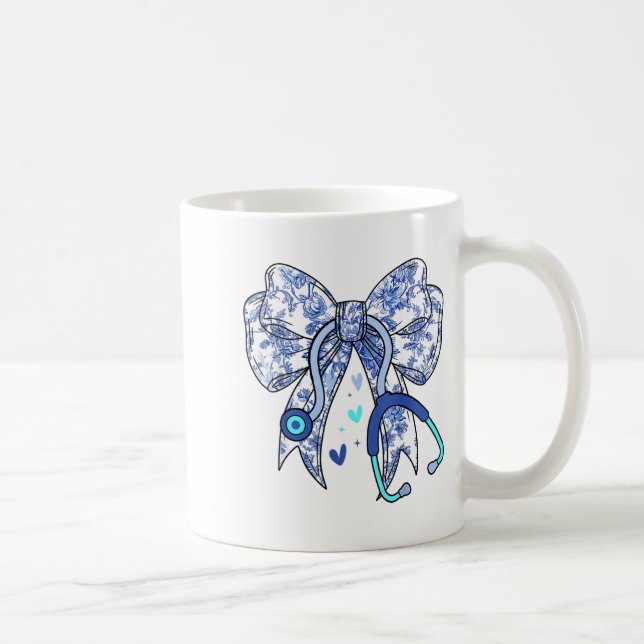Floral Blue Coquette Bow Nurse Stethoscope Medical Kaffeetasse (Rechts)