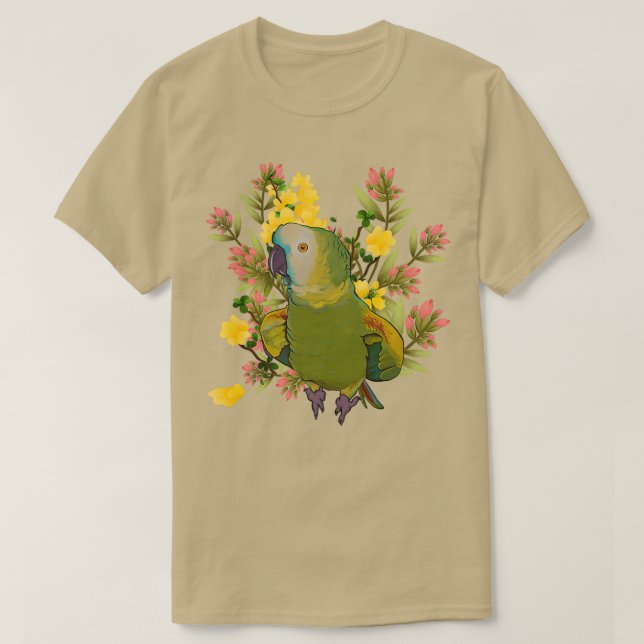 Floral Blue Frontium Amazon Parrot T-Shirt (Design vorne)