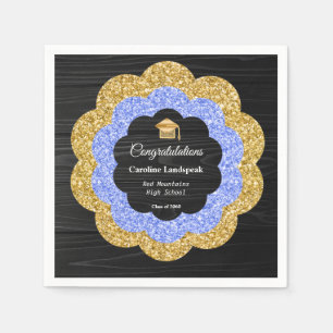 Floral Blue Gold Graduation Party Serviette