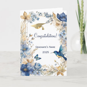 Floral Blue Hummingbird Personalisierter Abschluss Karte