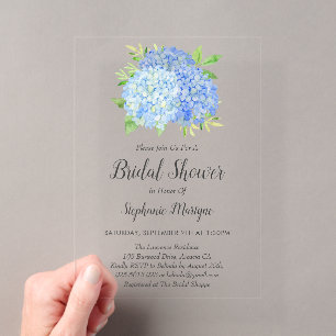 Floral Blue Hydrangea Bouquet Brautparty Acryleinladungen