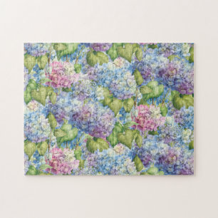 Floral Blue Hydrangea Pattern Puzzle