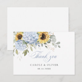 Floral Blue Hydrangea Sonnenblumen Hochzeit Vielen Dankeskarte