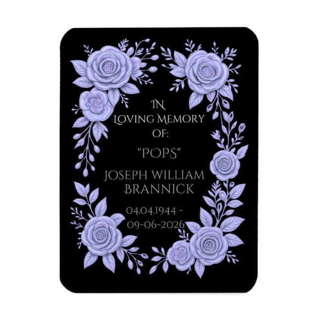 FLORAL BLUE. IN LOVING MEMORY KEEPSAKE, CARD MAGNET (Vertikal)